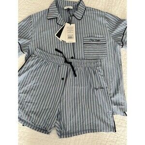 NWT Ninety Percent Pajama Set Shorts Blue & White Stripe Organic Cotton Medium
